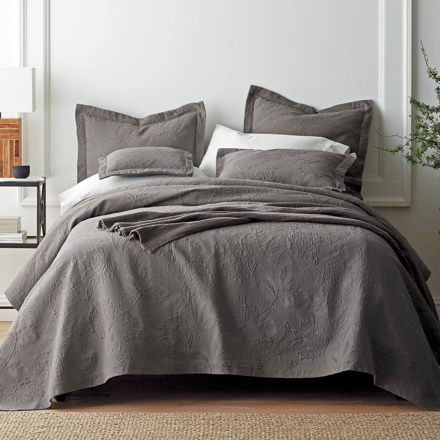 Putnam Cotton Matelasse Coverlet - Dark Gray, Size Full | The Company Store
