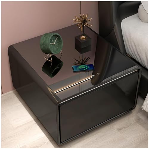 GOCAPTAIN Smart Side Table with Built-in Fridge, Nightstand with Touch Screen Temperature Control Cooling Drawer, Induction Light, Cordless Charging & USB Port