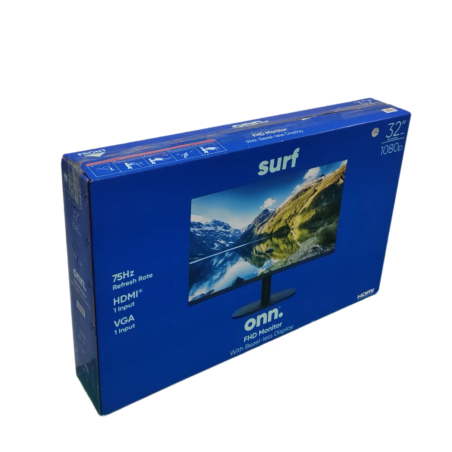 onn. 32" FHD (1920 x 1080p) 75hz Bezel-Less Office Monitor with 6 ft HDMI Cable, Black
