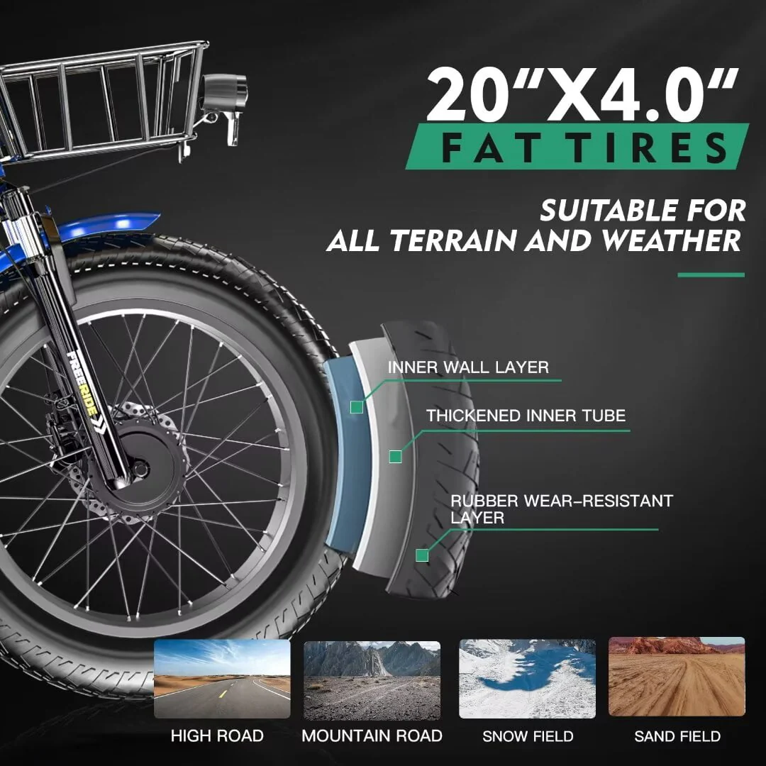 NAIZEA 20 Electric Trike Tricycle for Adults, 7 Speed Fat Tire Electric Trike, 3 Wheels Bike for Adults with Front and Rear Baskets, Lithium Battery UL Certified