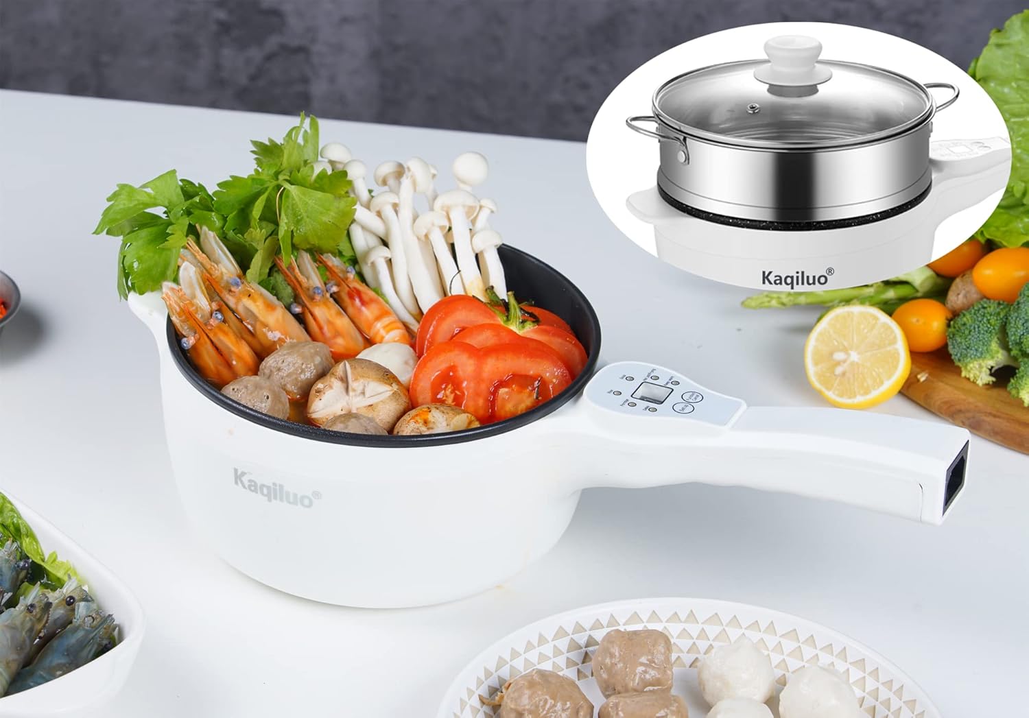 Kaqiluo Multi-Function Computer Board Electric Hot Pot 3L (Including 1.5L Inner Pot + 1.5L Steamer Practical Capacity),Wok, Rapid Noodles Cooker, Steak Pot, Soup Pot, Cook Rice, Travel Cooker, Delay,Keep Warm (Free Egg Holder)(Dark Green) Pack of 2