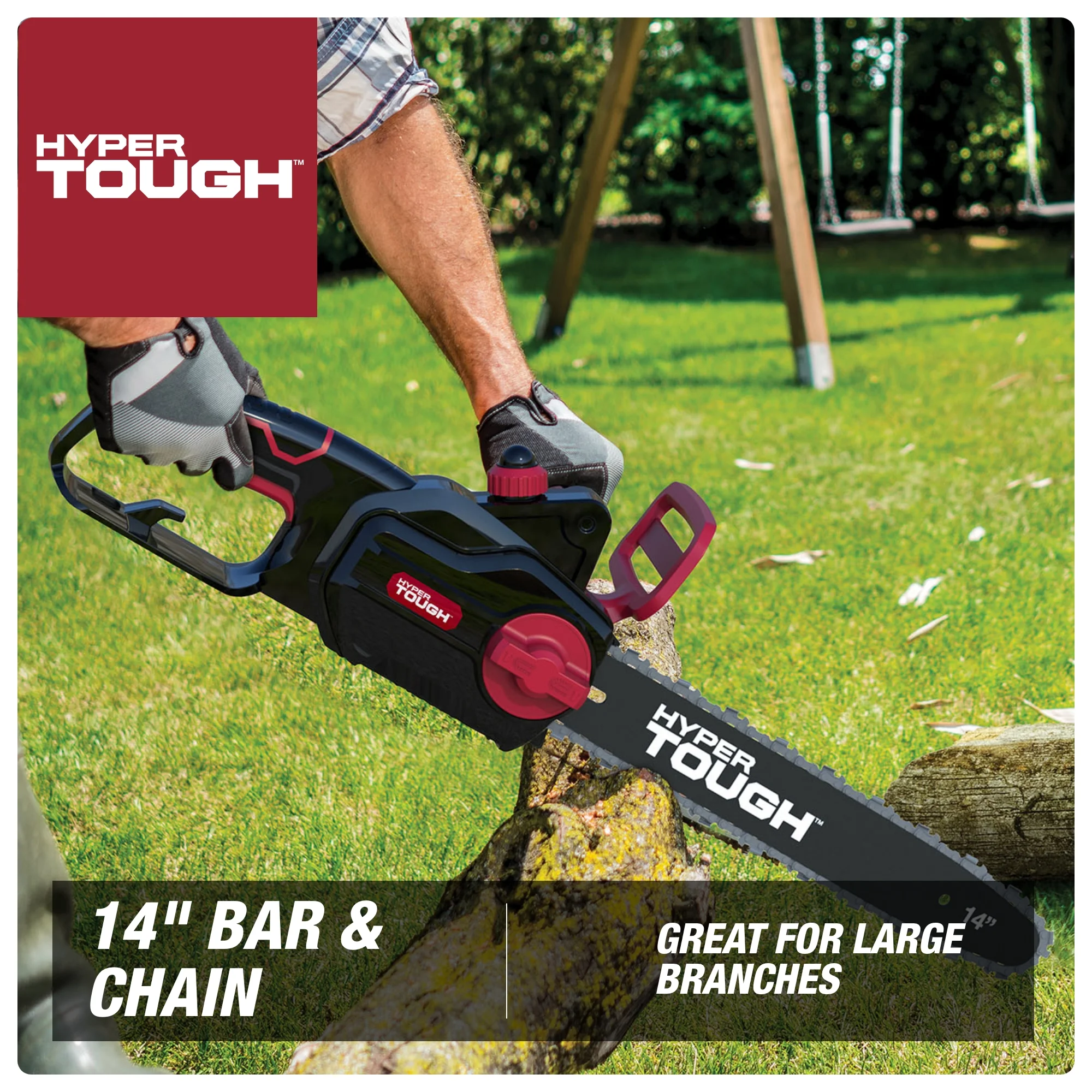 Hyper Tough 16-Inch Electric Chainsaw, 15-Amp Motor with Automatic Oiler, Tool-less Chain Tension, Metal Bucking Spikes included