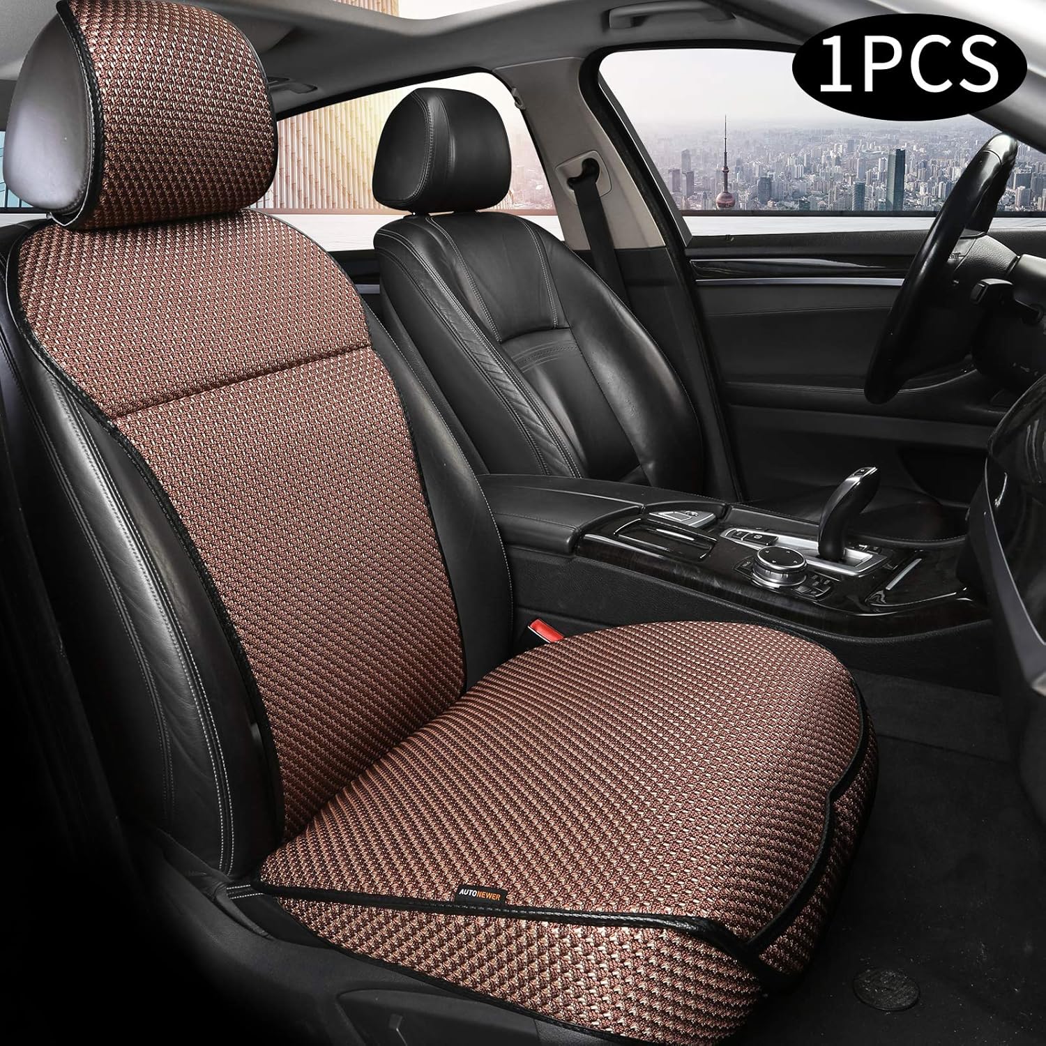Auto Newer Luxury Breathable Car Seat Cover Fit Four Seasons, Universal Front of Car Seat Cushions, Bottom Seat Covers of Full Wrapped Edge ,Universal Fit for 95% Cars,SUV,Pickup,Van(Beige，2PCS)