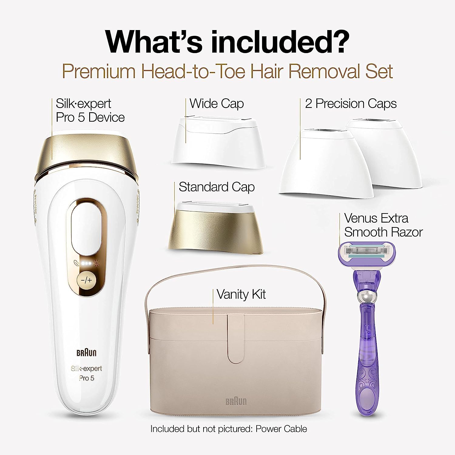 Braun IPL Silk·expert Pro 5 PL5347 Latest Generation IPL for Women and Men, At-Home Hair Removal System, White and Gold, with Wide Head and Two Precision Heads