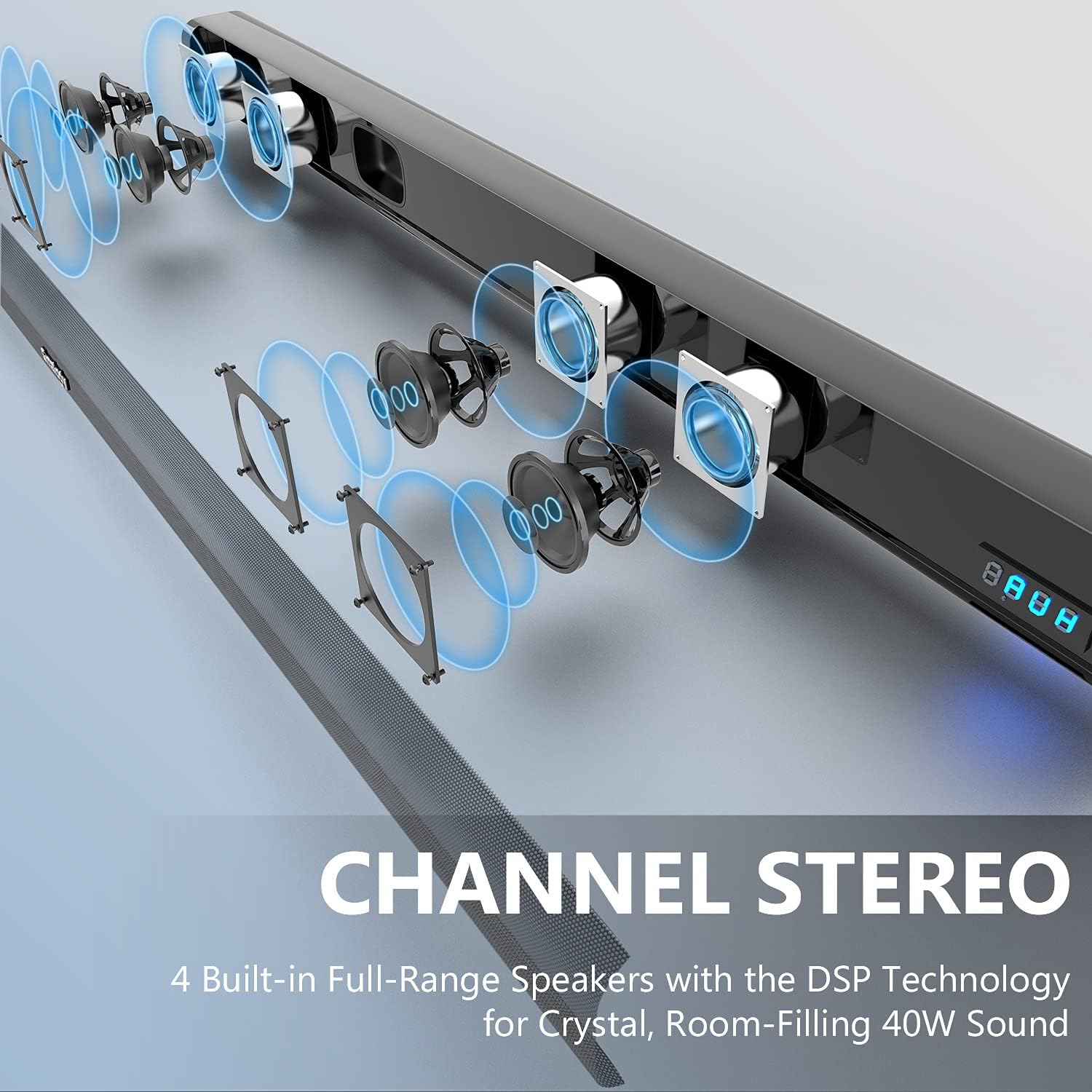 Smalody Soundbar, 31 Inch Sound Bar for TV with LED Display, Home Theater System - Connects to Bluetooth, Optical, Coaxial, AUX Input, Connection