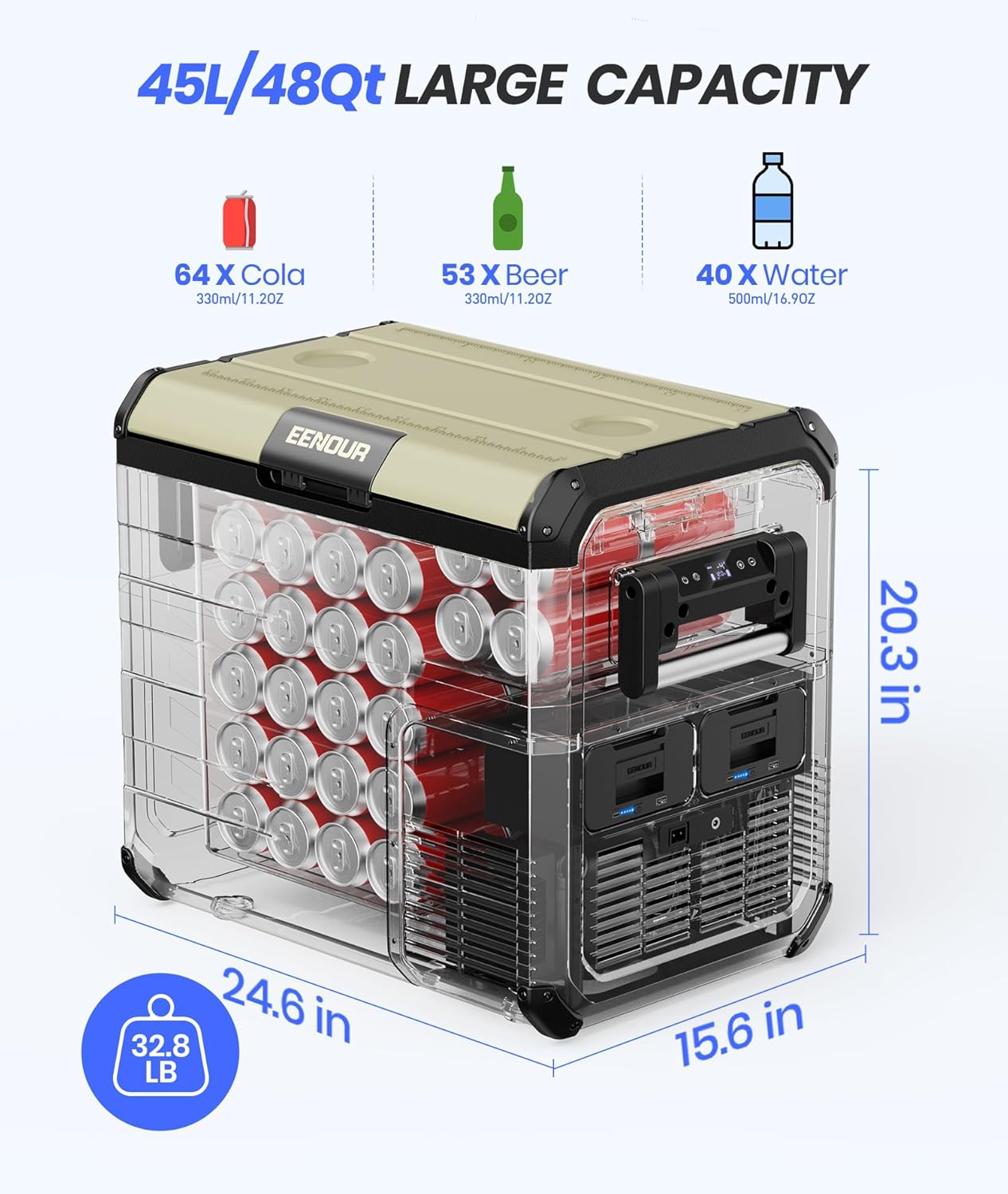 EENOUR 12V Refrigerator Portable Freezer 48 Quart/45L Battery Powered Car Fridge Energy Saving Compressor Cooler -4~50℉ 12/24V DC 110~240V AC Fast Cooling Perfect for RV Truck Van Camping Sailboat