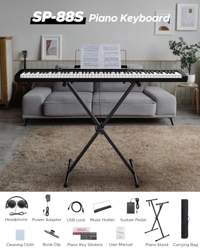 Starfavor 88 Key Piano Keyboard, Compact Bluetooth Digital Piano with Full-size Semi Weighted 88 Keys, Budget Electric Keyboard Piano with Stand, Piano Pedal, Carrying Bag, Recording/MIDI/USB, Black