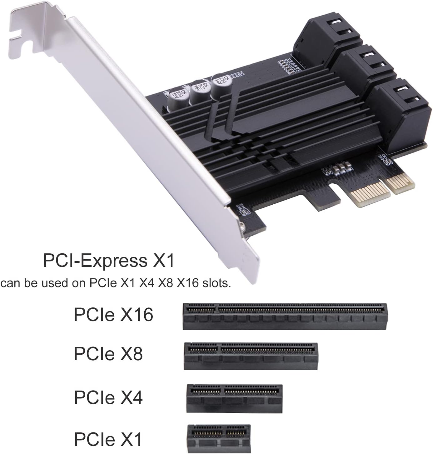 Mailiya SATA Card, 6 Ports PCIe SATA 3.0 6Gbps Expansion Controller Card with 6 SATA Cables and Heatsink, None Raid, Support 6 SATA 3.0 Devices