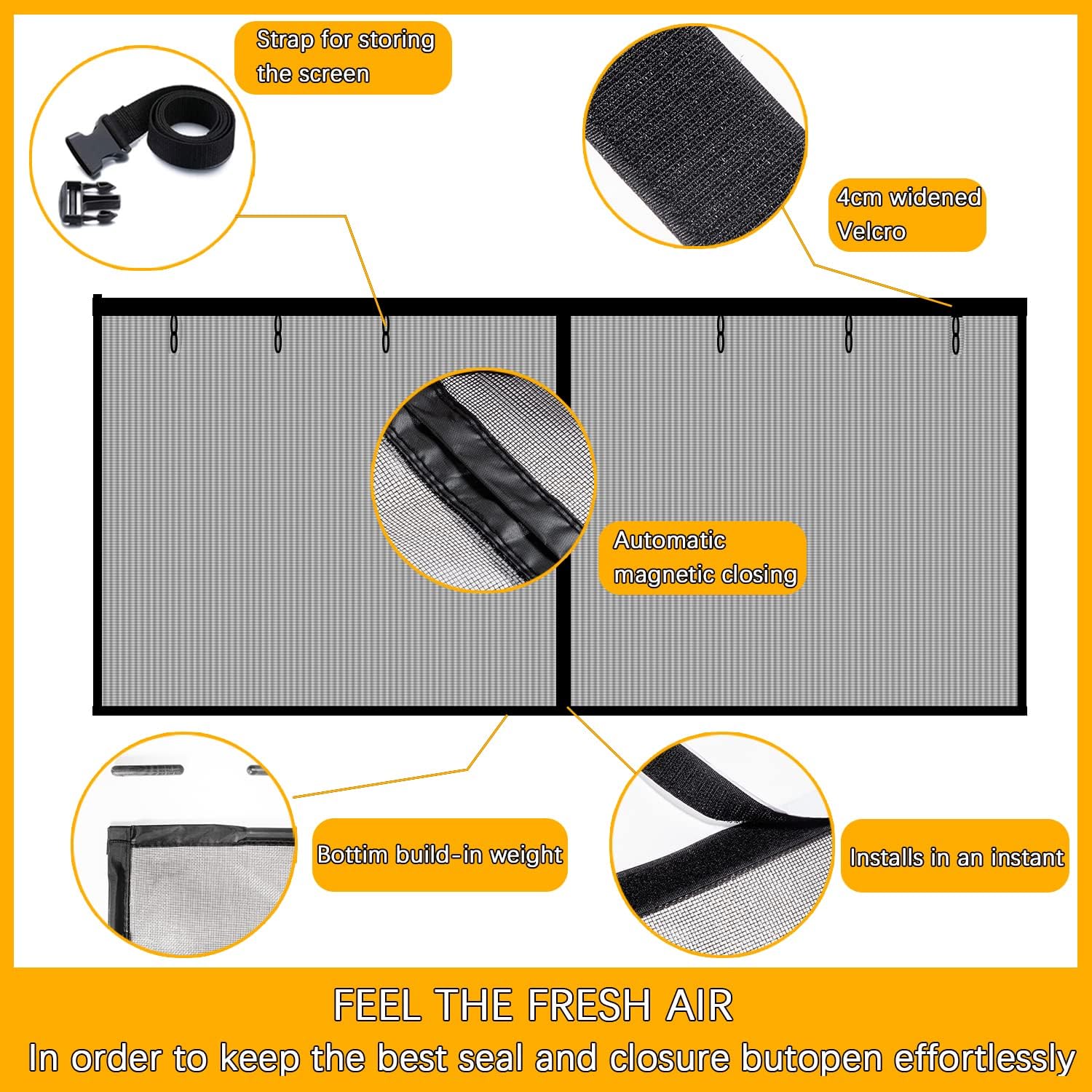 Fiberglass Magnetic Garage Screen Door - Double 16x7ft (2 car) Hands Free Mesh Screen Door，DIY Retractable Garage Door Screen with 6 Roll Up Starps，Easy to Install (16*7FT) Pack of 2