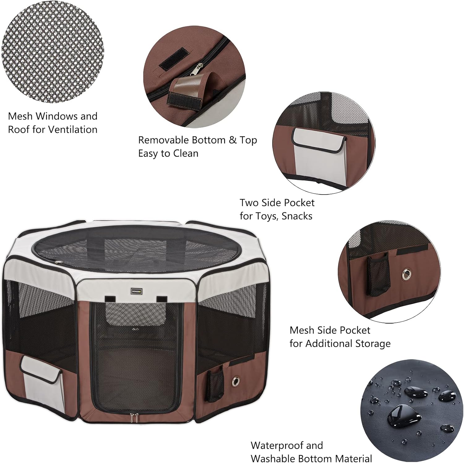 DONORO Dog Playpen 46 Portable Pet Play Pens for Small Medium Dogs, Cat Playpen Indoor/Outdoor with Carring Case, Removable Zipper Top and Bottom