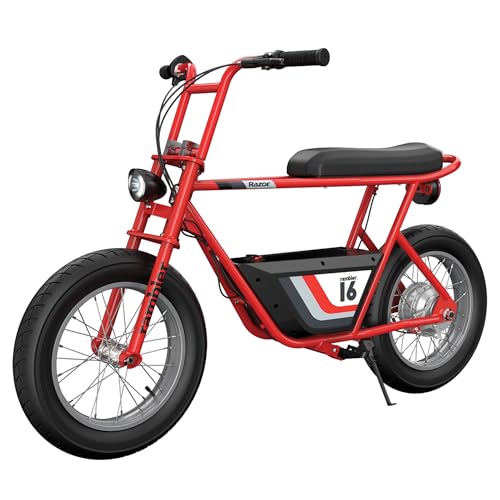 Razor Rambler 16 – 36V Electric Minibike with Retro Style, Up to 15.5 MPH, Up to 11.5 Miles Range & Retrospec Dakota Bicycle/Skateboard Helmet for Adults - Commuter, Bike, Skate, Scooter