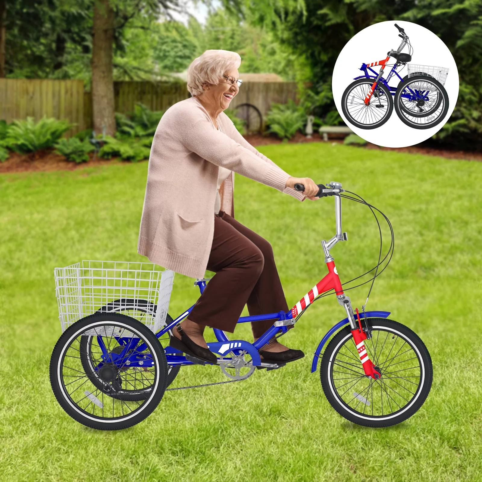 Docred Folding Tricycle for Adults, 24 Inch 7-Speed Trike, 3 Wheels Foldable Bicycle for Adults