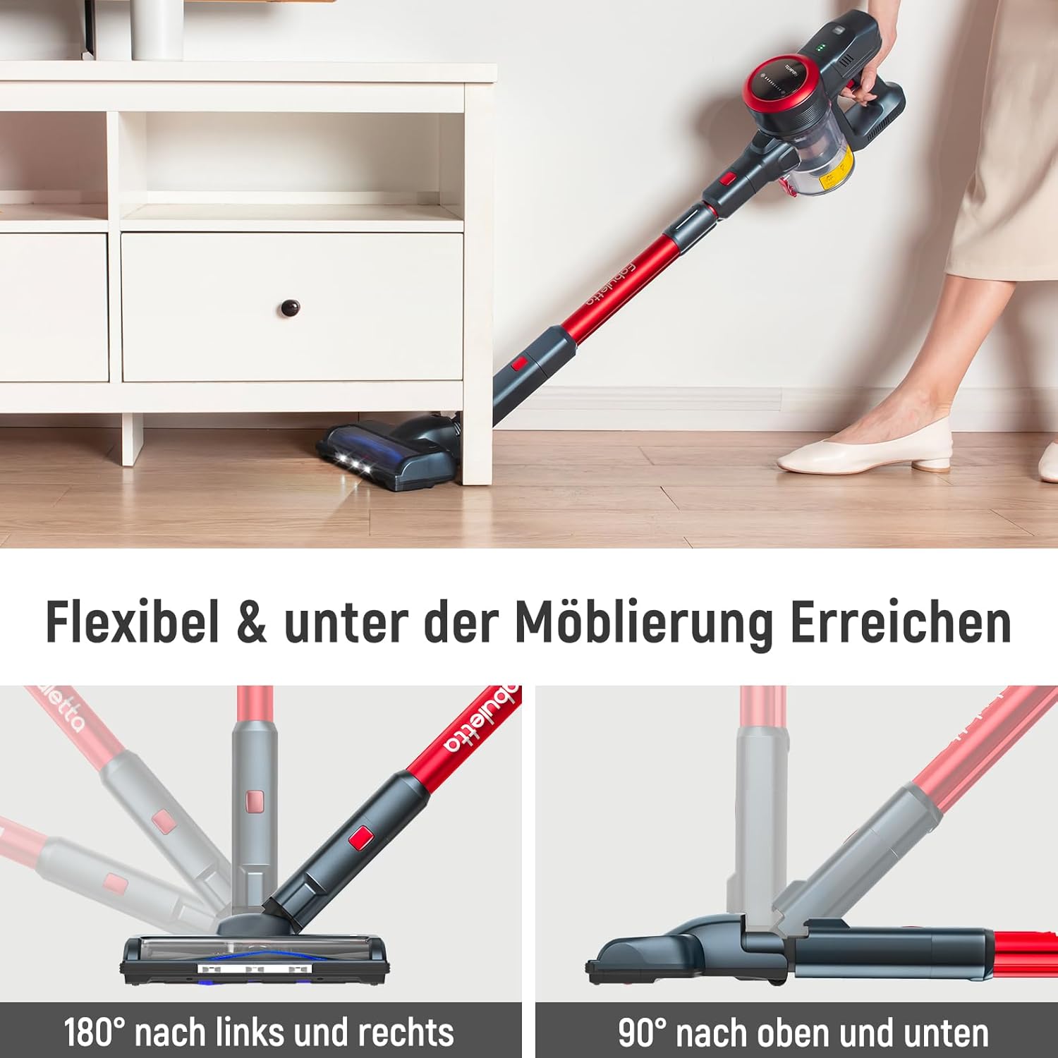 FABULETTA Cordless Vacuum Cleaner 24Kpa Powerful Suction with 45 Min Runtime, 6 in 1 Lightweight Great for Pet Hair & Hard Floor, Led Display, Red