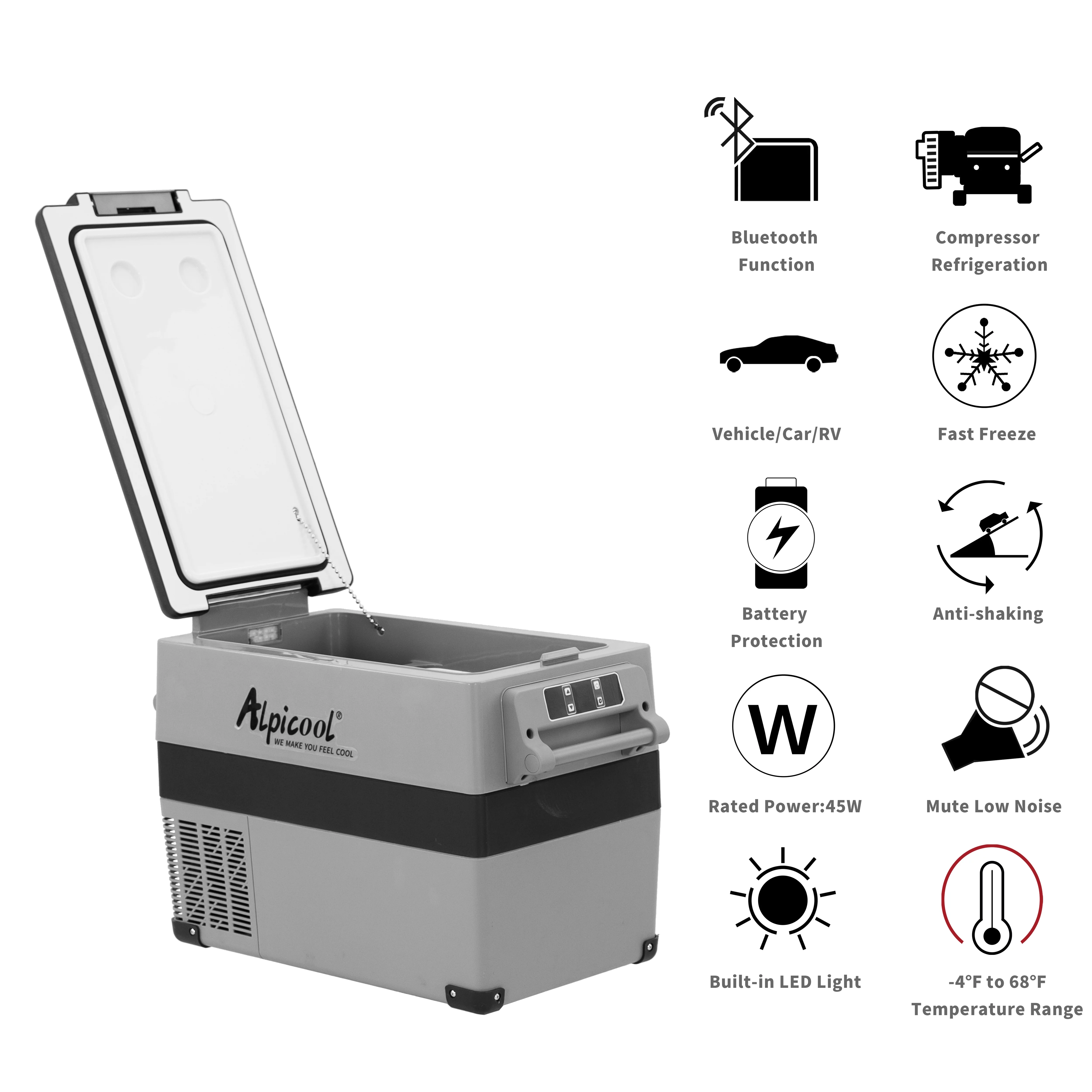 Alpicool CF45 Portable Refrigerator 12 Volt Car Freezer 48 Quart(45 Liter) Vehicle, Car, Truck, RV, Boat, Mini fridge freezer for Driving, Travel, Fishing, Outdoor and Home -4°F to 68°F
