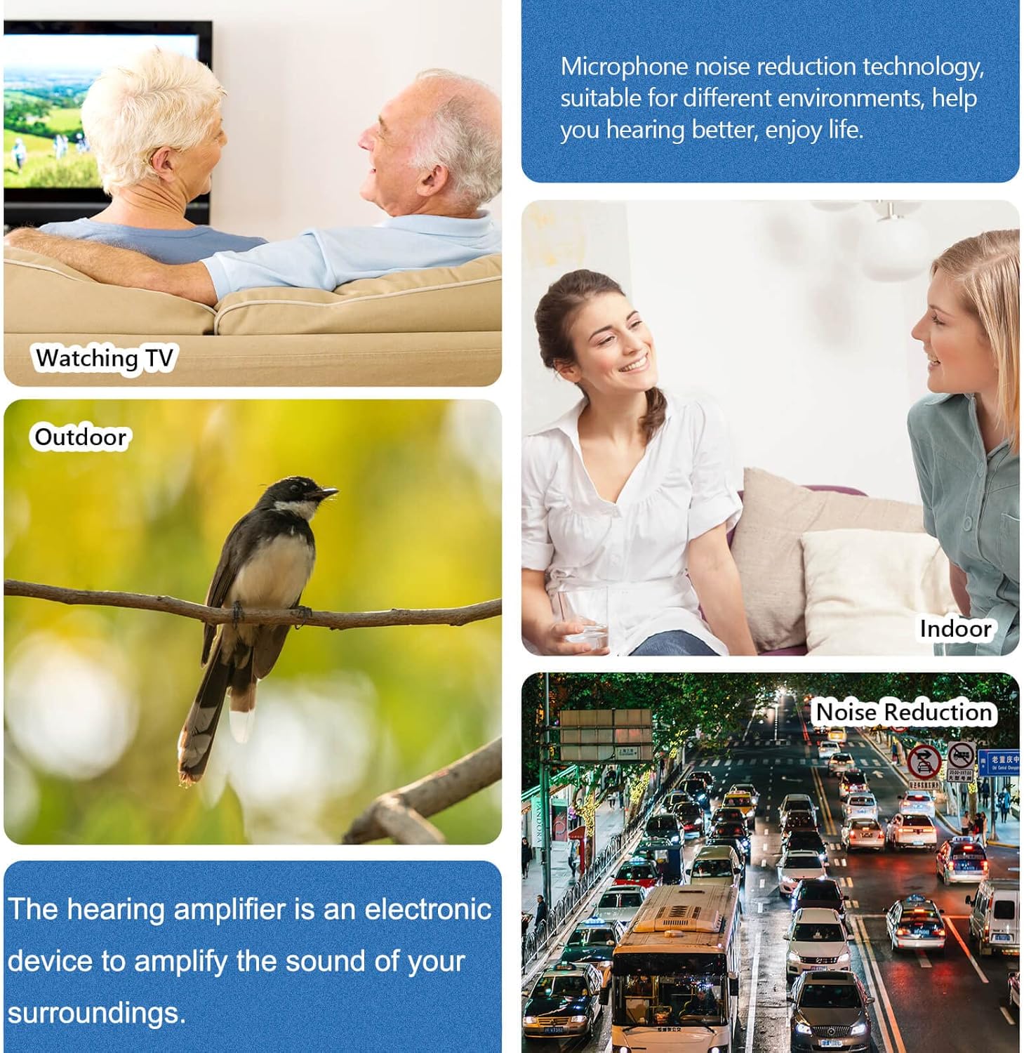 Hearing Amplifier for Seniors Adults Noise-Cancelling - Miracle Ear Digital Personal Sound Amplifier Devices with Replacement Slim Sound Tubes Fit Either Ear 1 Unit (Blue,right pre-assembled)
