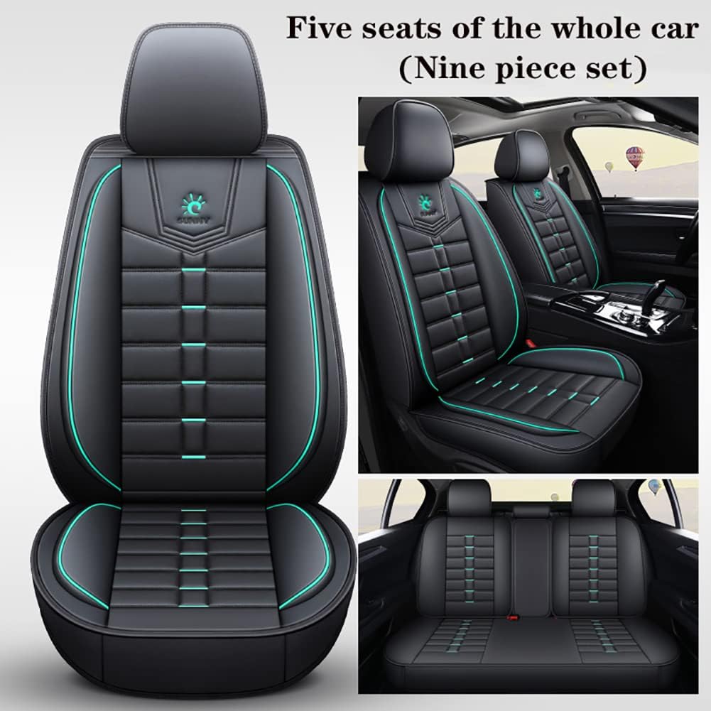 ZQY04 Seat Cover 5-Seater Full Set, Universal Type, Suitable for Most Cars, Cars, SUV, Trucks, Pickup Ttrucks, Airbags Compatible with Synthetic Leather Car Seat Cushion Protectors (Black-red)