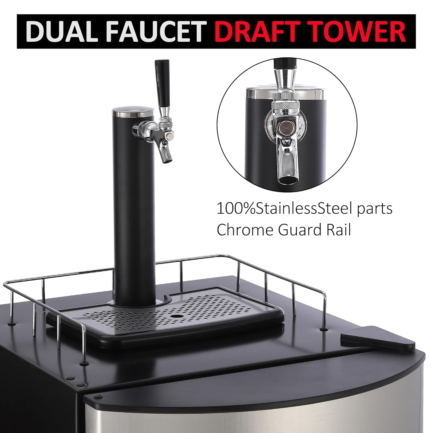 Beer Kegerator, Single Tap Draft Beer Dispenser, Full Size Keg Refrigerator With Shelves, Stainless Steel, Drip Tray & Rail,silver