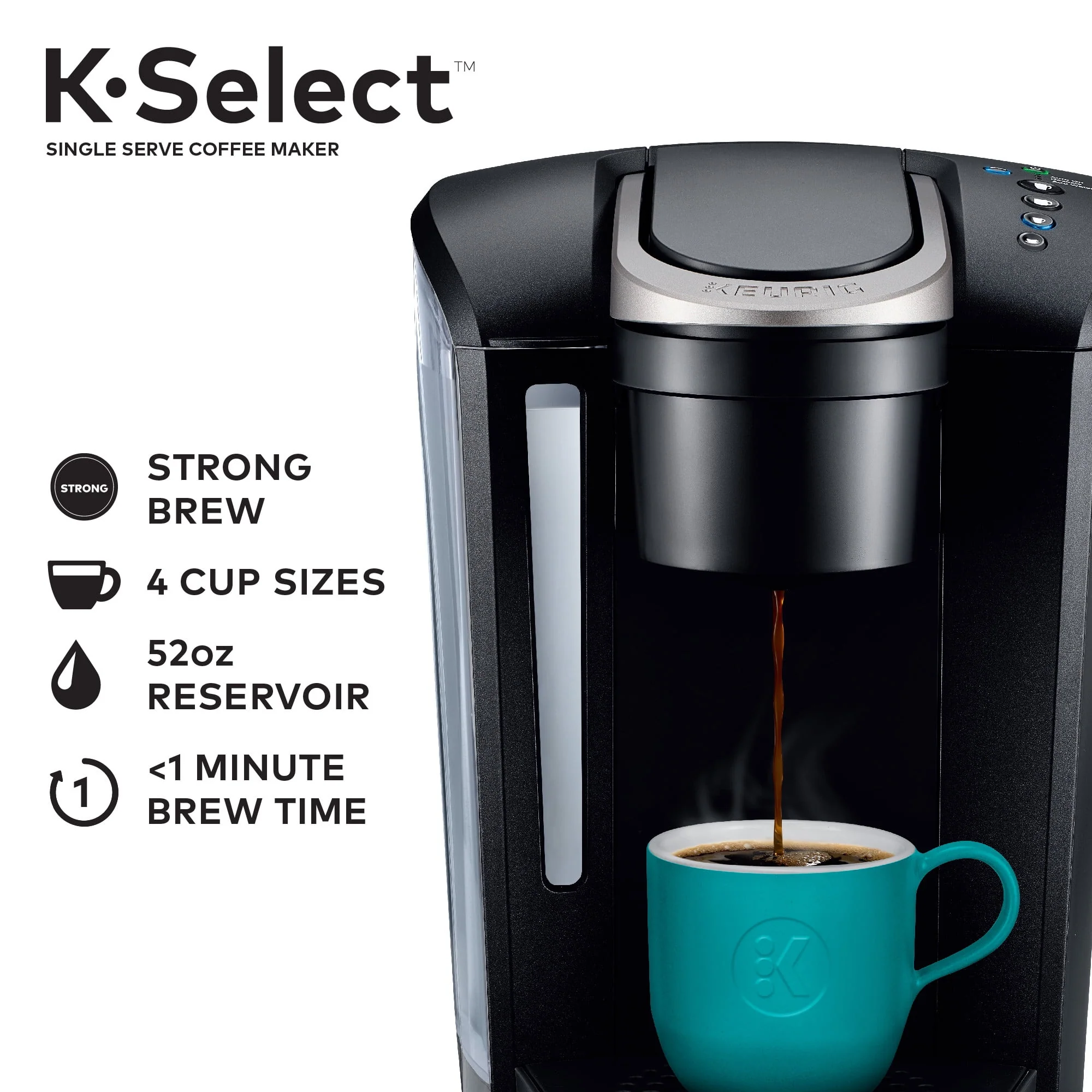 Keurig K-Select Single-Serve K-Cup Pod Coffee Maker with 12oz Brew Size, Strength Control, Matte Black