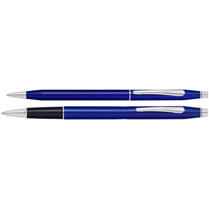 Cross Classic Century Translucent Blue Lacquer Ballpoint and Rollerball Pen Set