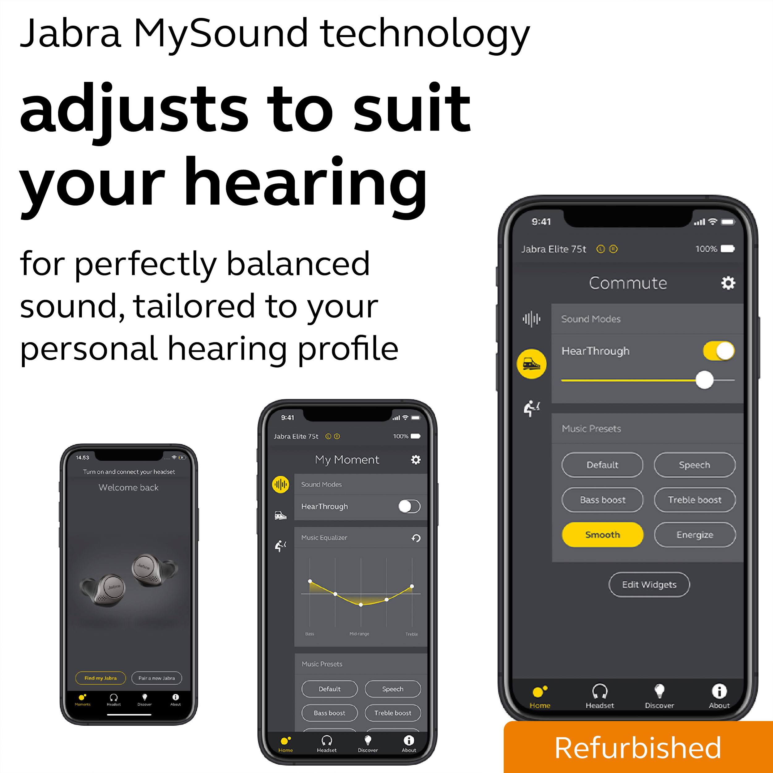 Jabra Elite 75t Bluetooth Wireless In-Ear True Earphones with Mic - Noise-Canceling - Titanium Black