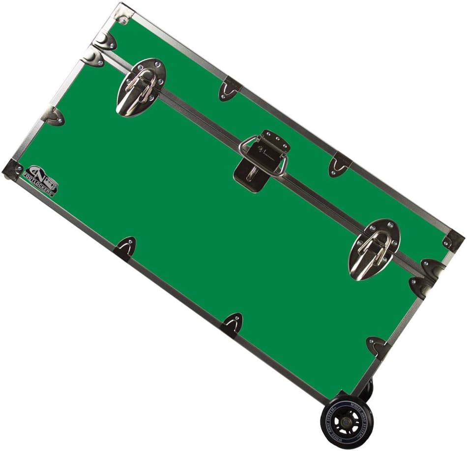 C&N Footlockers College Dorm Room & Summer Camp Lockable Trunk Footlocker with Wheels - Undergrad Trunk Available in 20 Colors - Large: 32 x 18 x 16.5 Inches (Black)