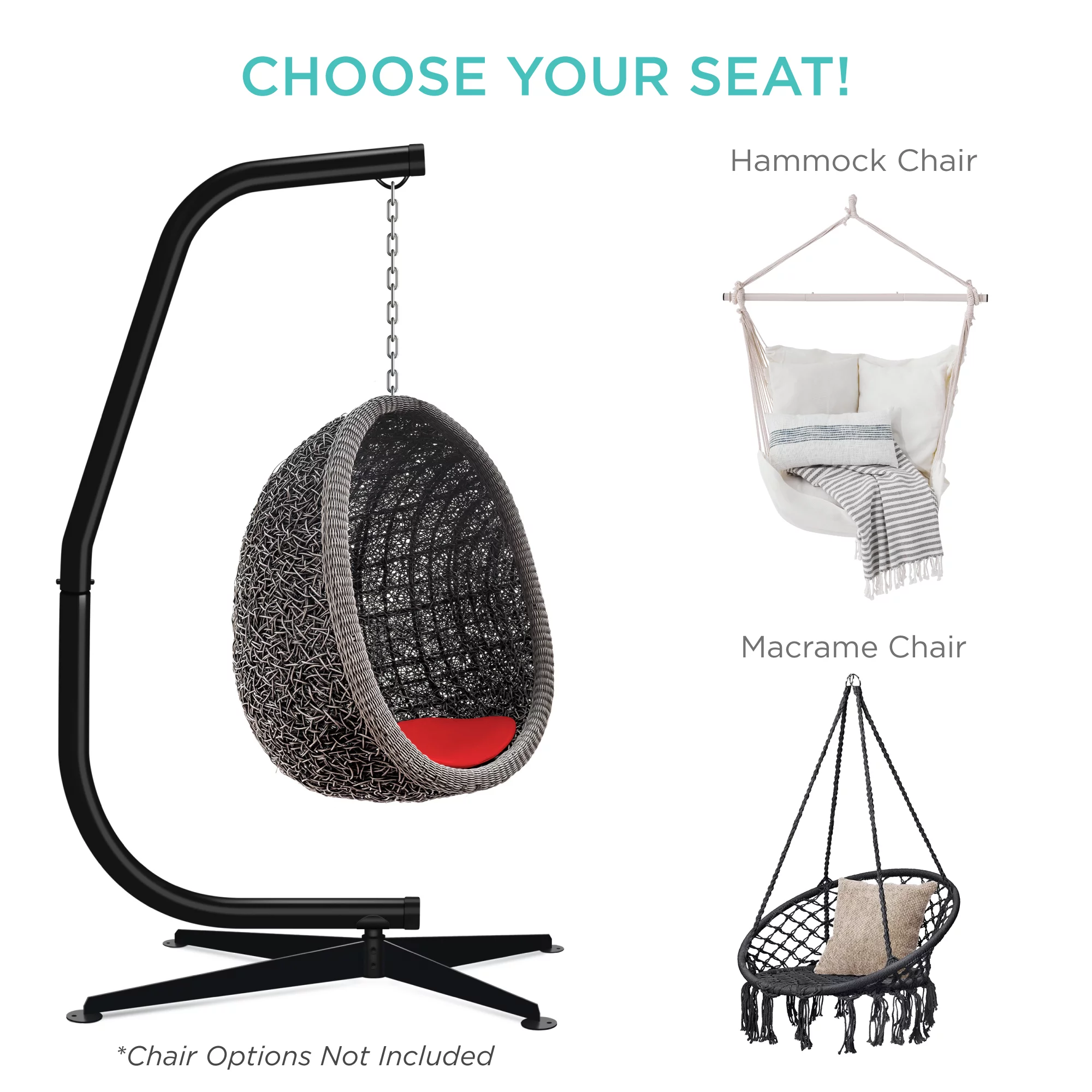 Best Choice Products Metal Hanging Hammock C-Stand for Chair/ Weather-Resistant Finish, Offset Base - Stand Only