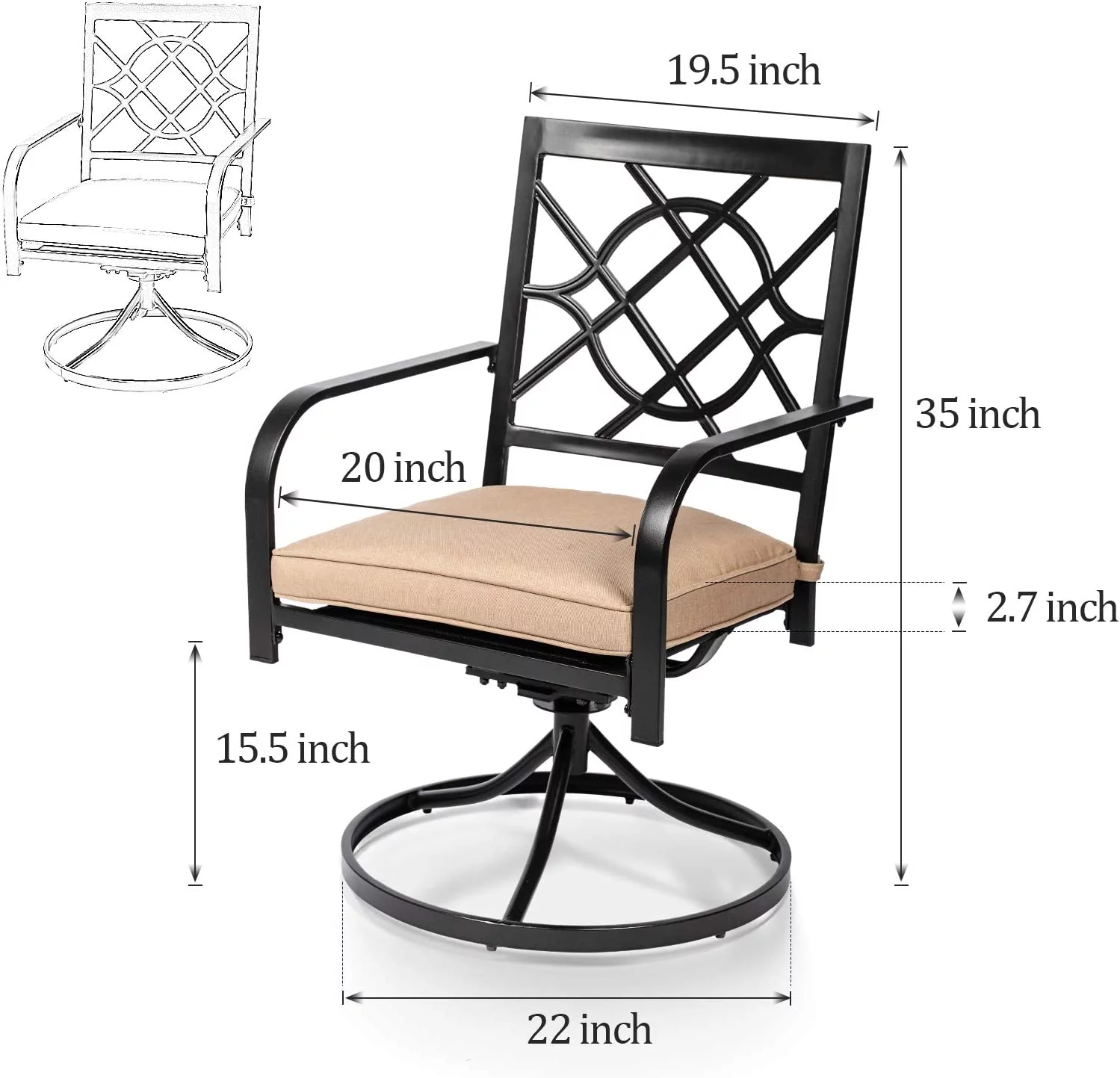 SUNCROWN 5 Pieces Outdoor Patio Metal Dining Set Swivel Chairs and Table Set with Brown Cushions