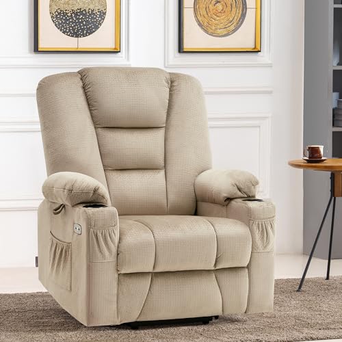 MCombo Small Power Lift Recliner Chair with Massage and Heat for Petite People, Cup Holders, USB Ports, Side Pockets, Fabric 7569 (Small-Regular, Brown)