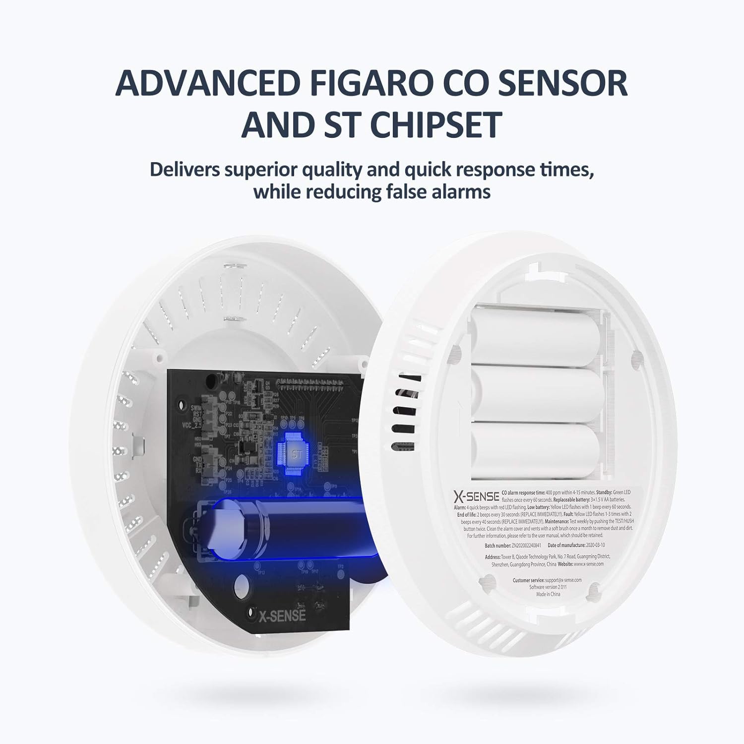 X-Sense Wireless Interconnected Carbon Monoxide Detector, Replaceable Battery-Powered CO Alarm with Digital Display, Auto-Check, CO03D-W, Pack of 2