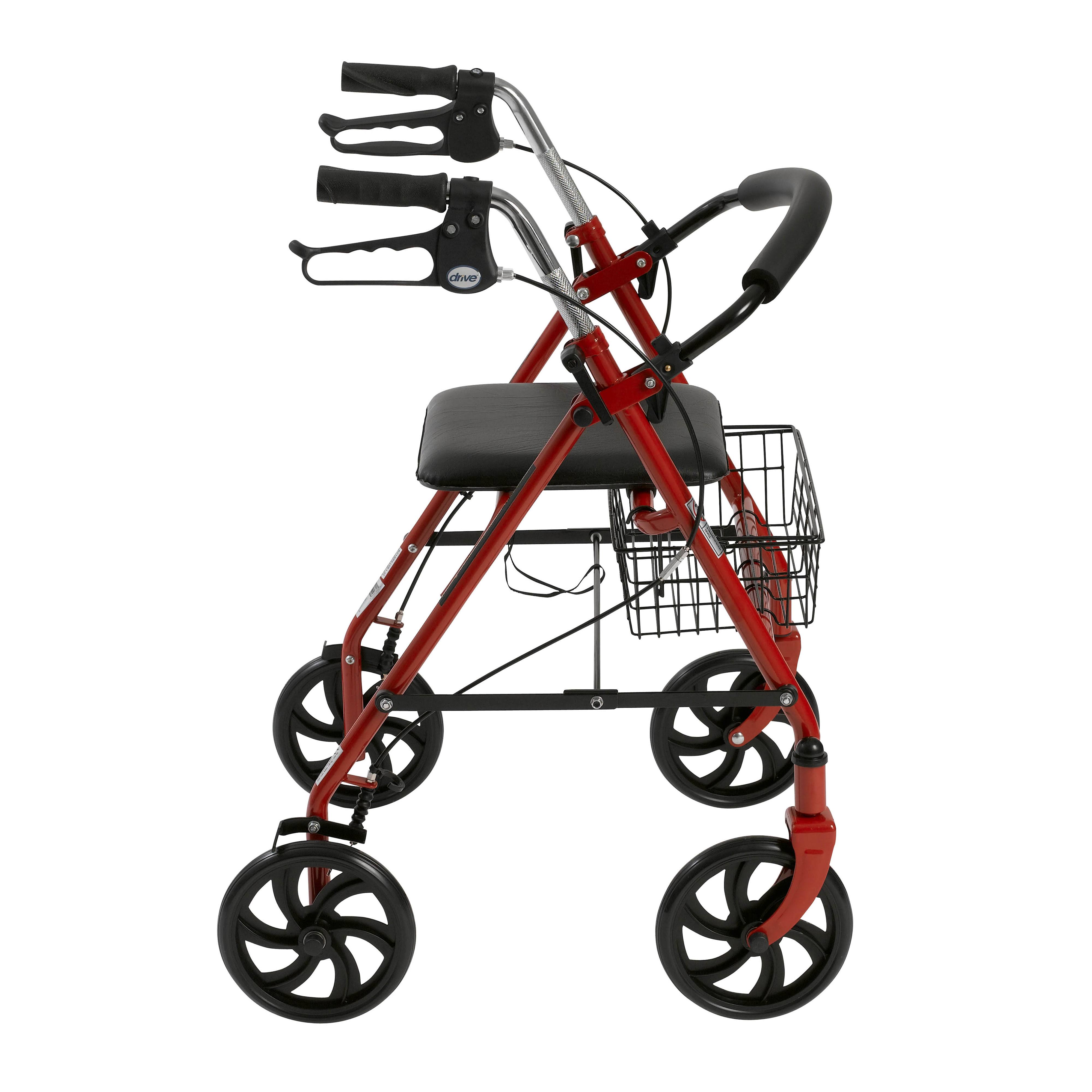 Drive Medical Four Wheel Rollator Walker with Fold Up Removable Back Support, Red