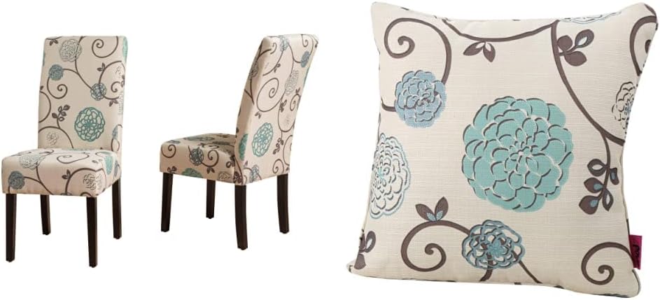 Christopher Knight Home Pertica Fabric Dining Chairs, 2-Pcs Set, White And Blue Floral