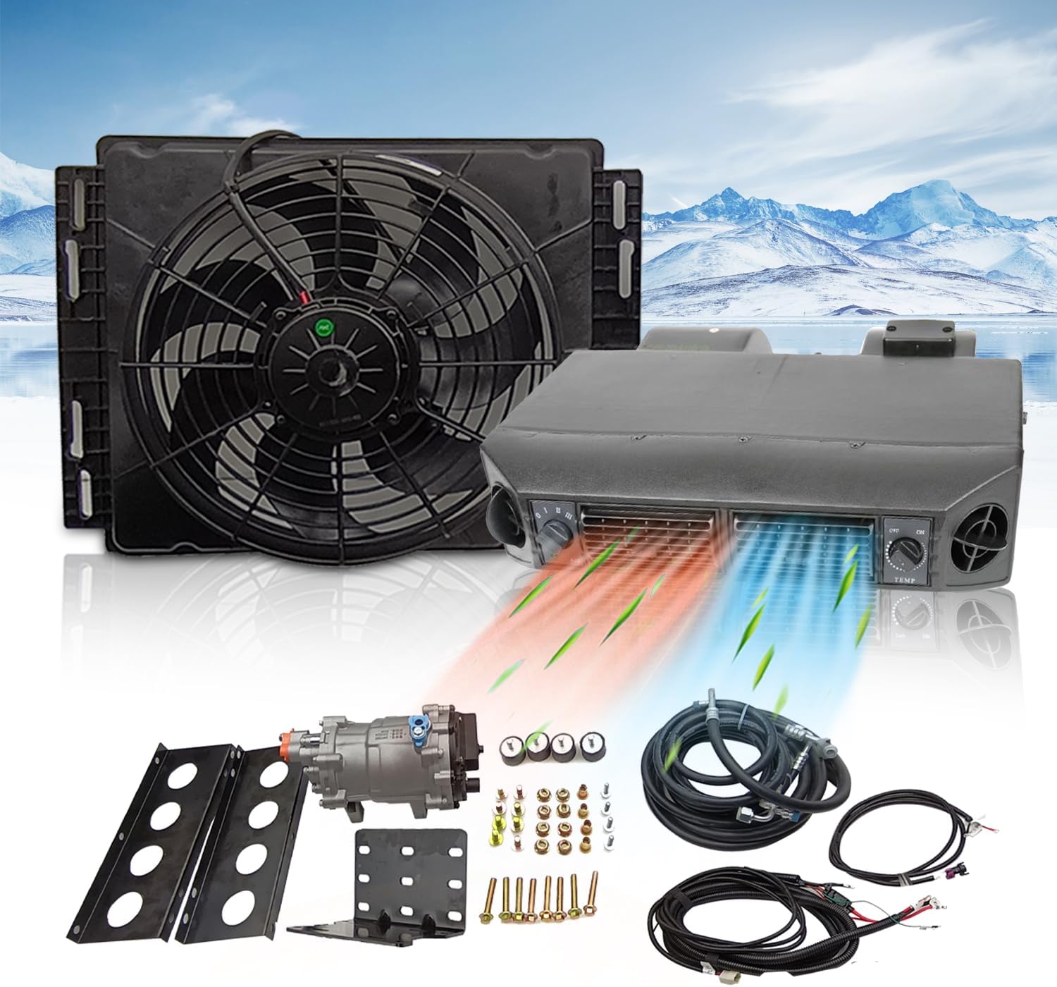 12V Air Conditioner Auto Universal Under Dash A/C Kit Heating and Cooling Car ac System Fit for Van Auto RVs Truck Electric Parking air Conditioning Energy Saving (Heat&Cool 404-100-01)