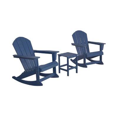 Holden Plastic Rocking Adirondack Chair with Table Beachcrest Home Color: Navy Blue