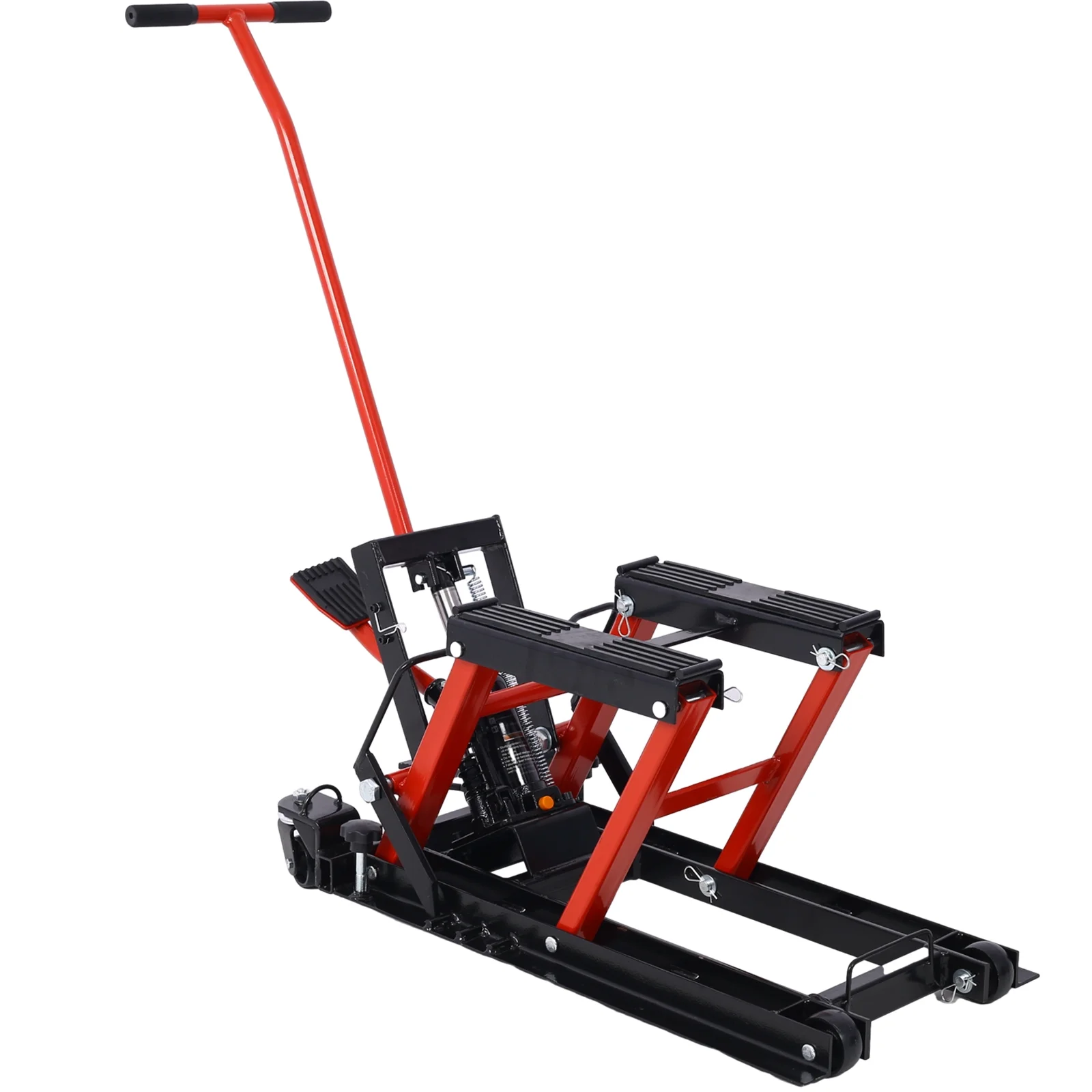 Hydraulic Motorcycle Lift Jack, 1500 LBS Capacity ATV Scissor Lift Jack, Portable Motorcycle Lift Table with 4 Wheels, Hydraulic Foot-Operated Hoist Stand for Motorcycle ATV UTV with tie down - Curated Treasures Market