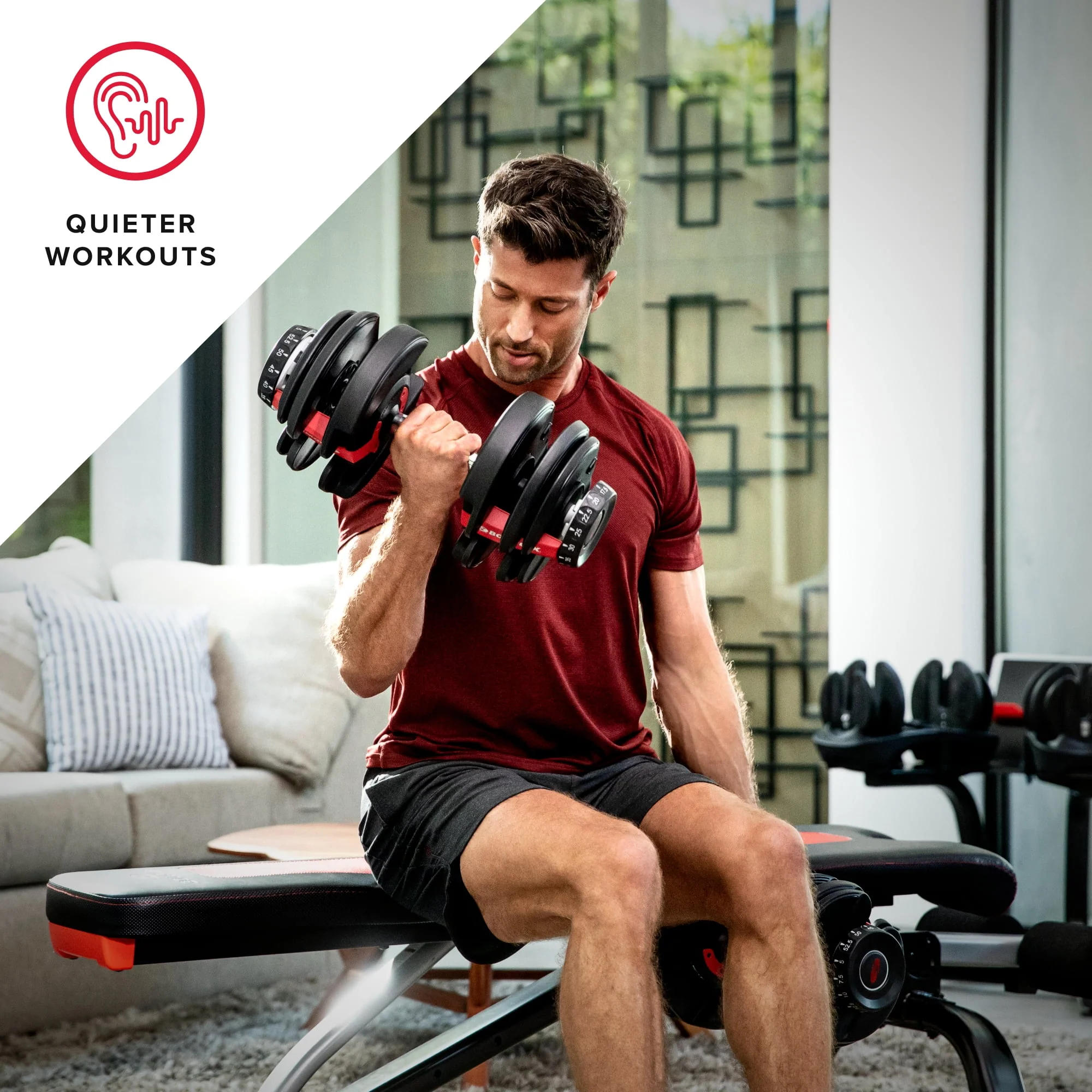 Bowflex SelectTech 552 Dumbbell, Adjustable, Single, Free 2-Month JRNY Membership