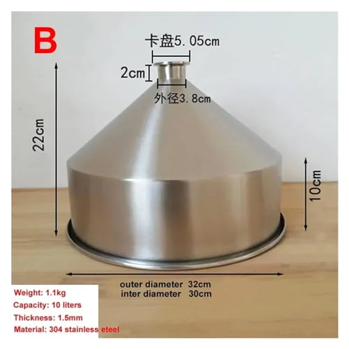 Funnel Stainless Steel 304 Thickening Grain Food Industrial Refining Machinery Funnel 30cm Diameter Capacity 10 Litres