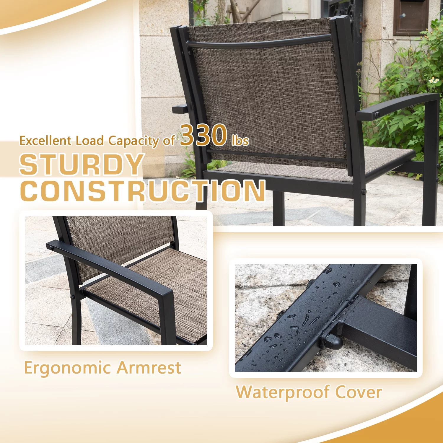 Devoko 4 Pieces Patio Furniture Outdoor furniture Outdoor Patio Furniture Set Textilene Bistro Set Modern Conversation Set Black Bistro Set with Loveseat Tea Table, Brown