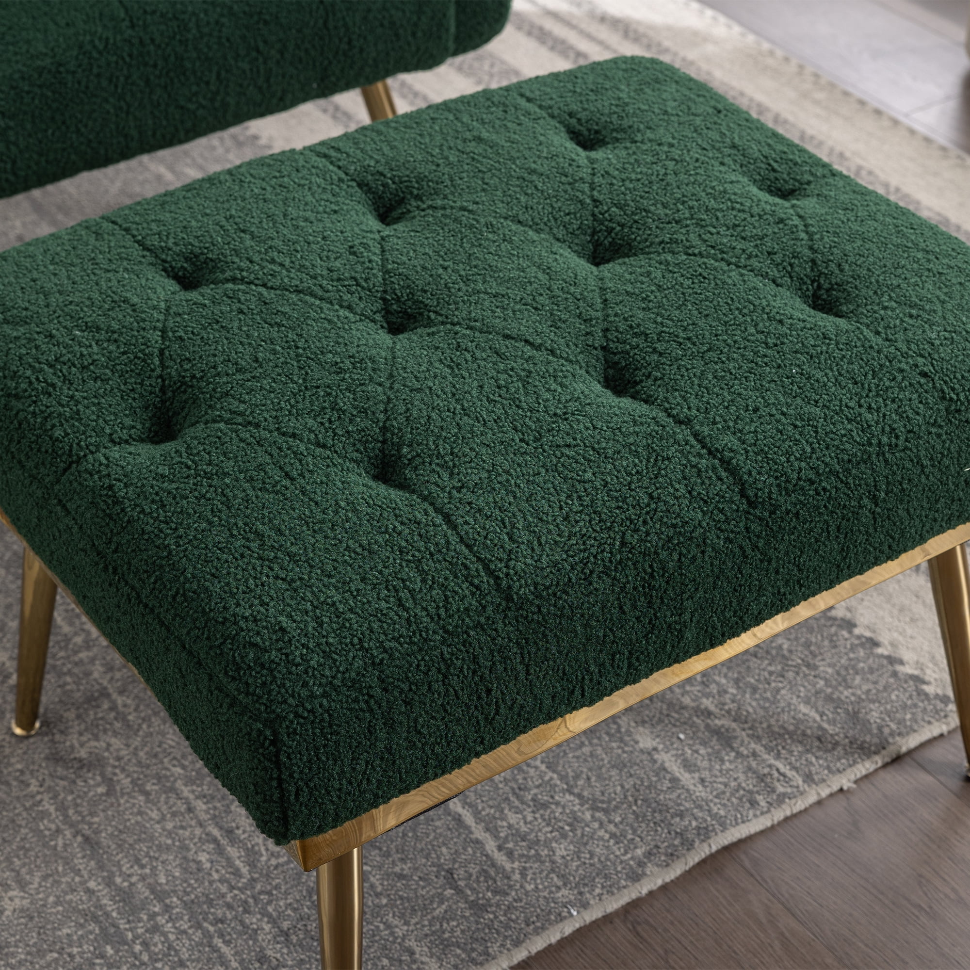 Ufurpie 36.61"Wide Modern Accent Chair With 3 Positions Adjustable Backrest,Tufted Chaise Lounge Chair,Single Recliner Armchair With Ottoman for Living Room, Bedroom,Green-Sherpa