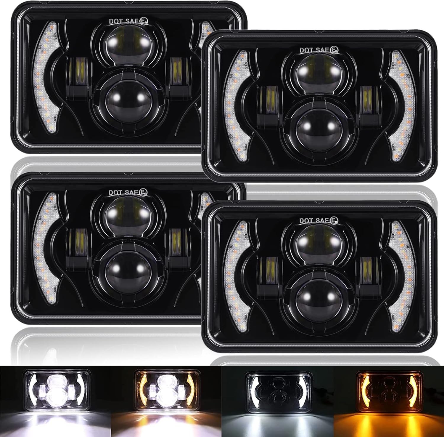 4pcs 80W 4x6 Inch LED Headlights with DRL Turn Singal Hi/Lo Sealed Beam Rectangular Replacement H4651 H4652 H4656 H4666 H6545 Compatible with Turcks Peterbilt Kenworth Freightinger Oldsmobile Cutlass