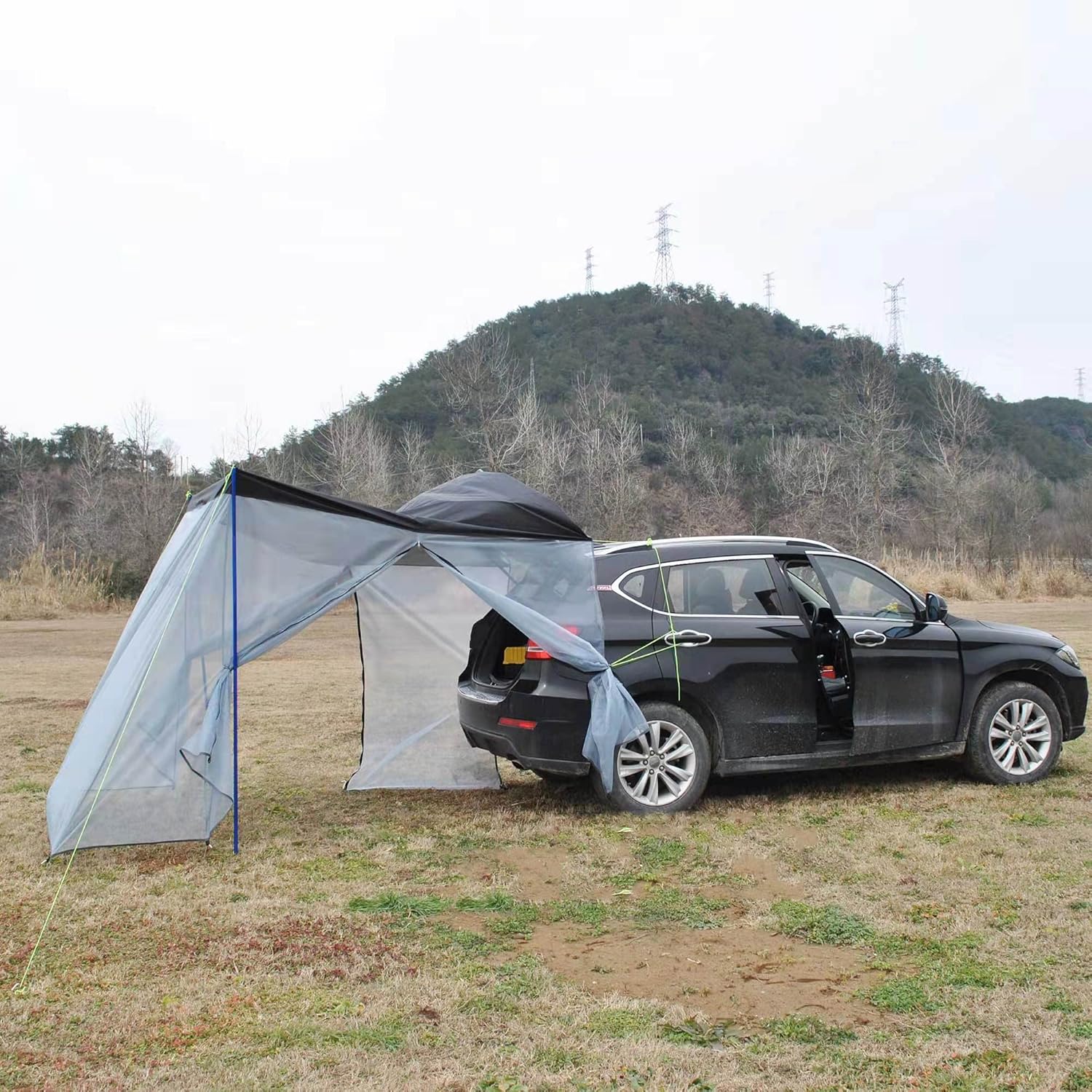 Car Awning Tent Shade Car Rear Tent, SUV Awning Canopy, Van Awning with Screen, Portable Awning for Camping, 3-4 Person