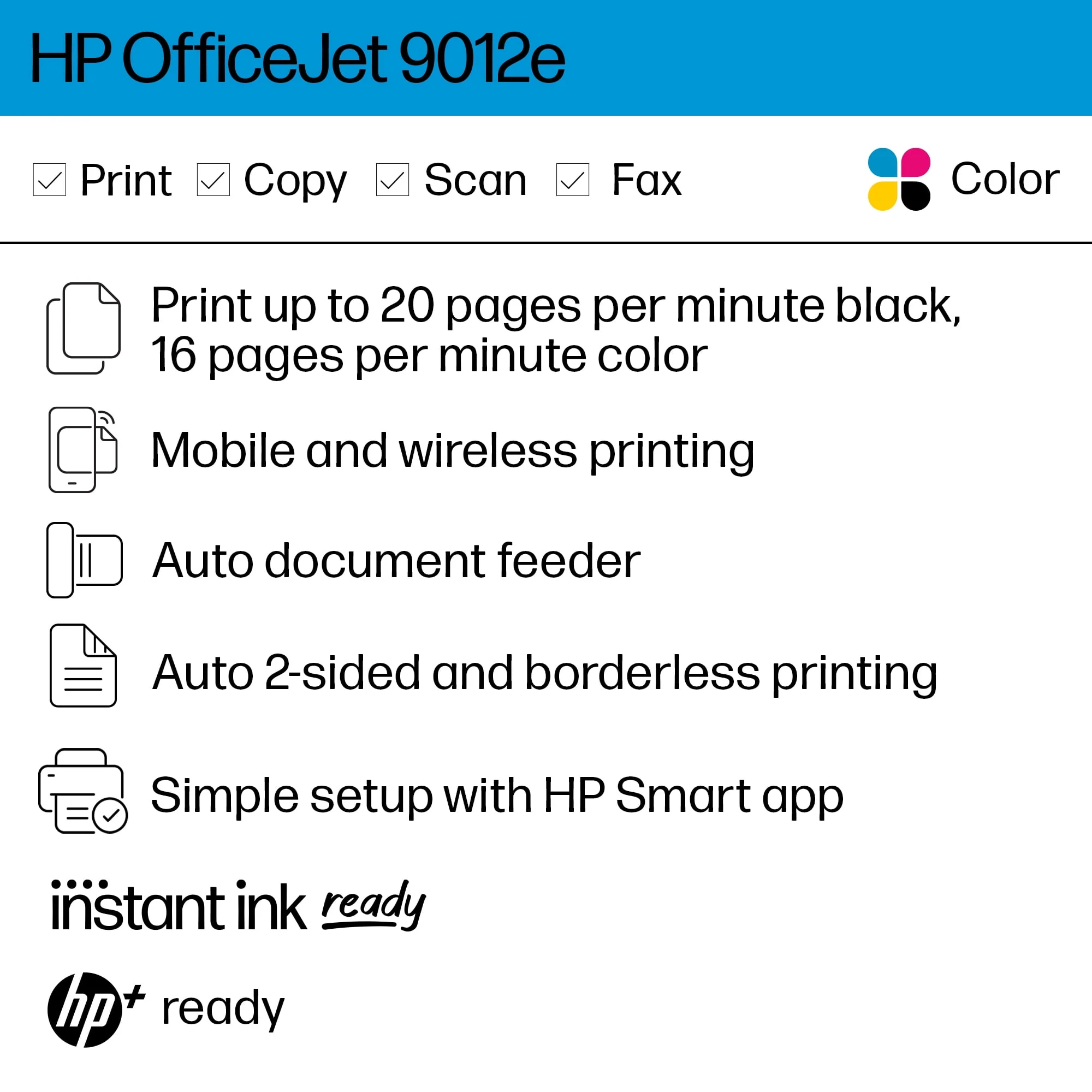 HP OfficeJet 9012e All-in-One Wireless Color Inkjet Printer - 6 Months Free Instant Ink with HP+