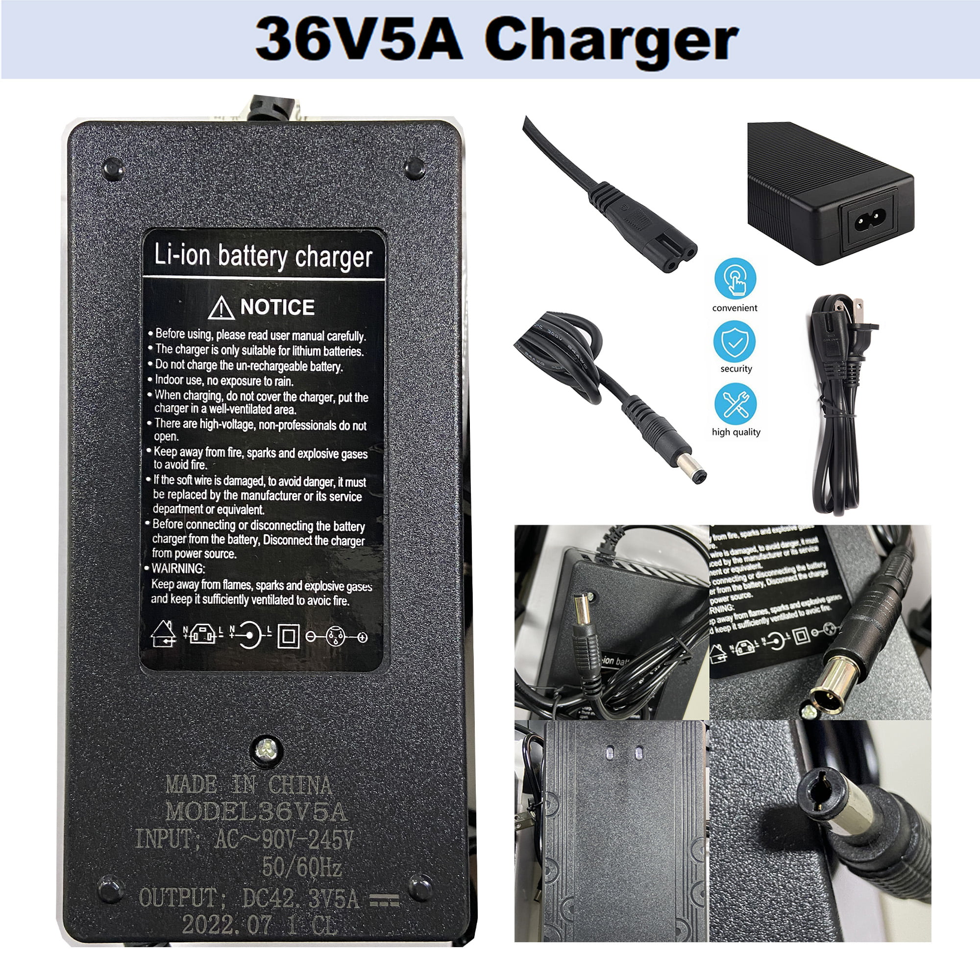 CAO MM Ebike Battery 36V 20Ah Lithium Battery with 5A Fast Charger for 1000W Electric Bike Tricycle