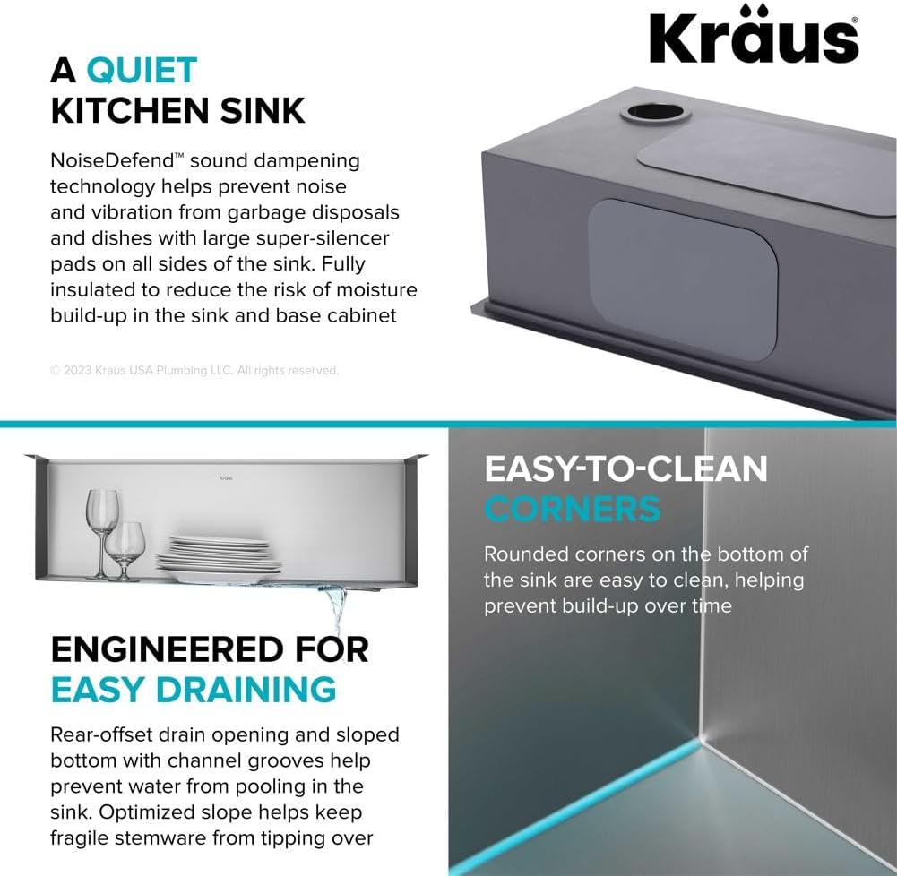 KRAUS Kore 28 Inch Undermount Workstation 16 Gauge Stainless Steel Single Bowl Stainless Steel Kitchen Sink with Accessories, KWU110-28