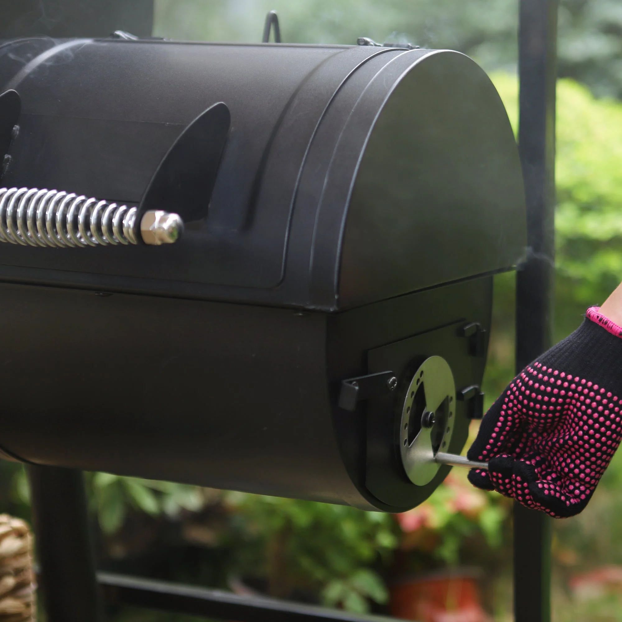 Alpha Joy Steel BBQ Charcoal Grill with Offset Smoker in Black