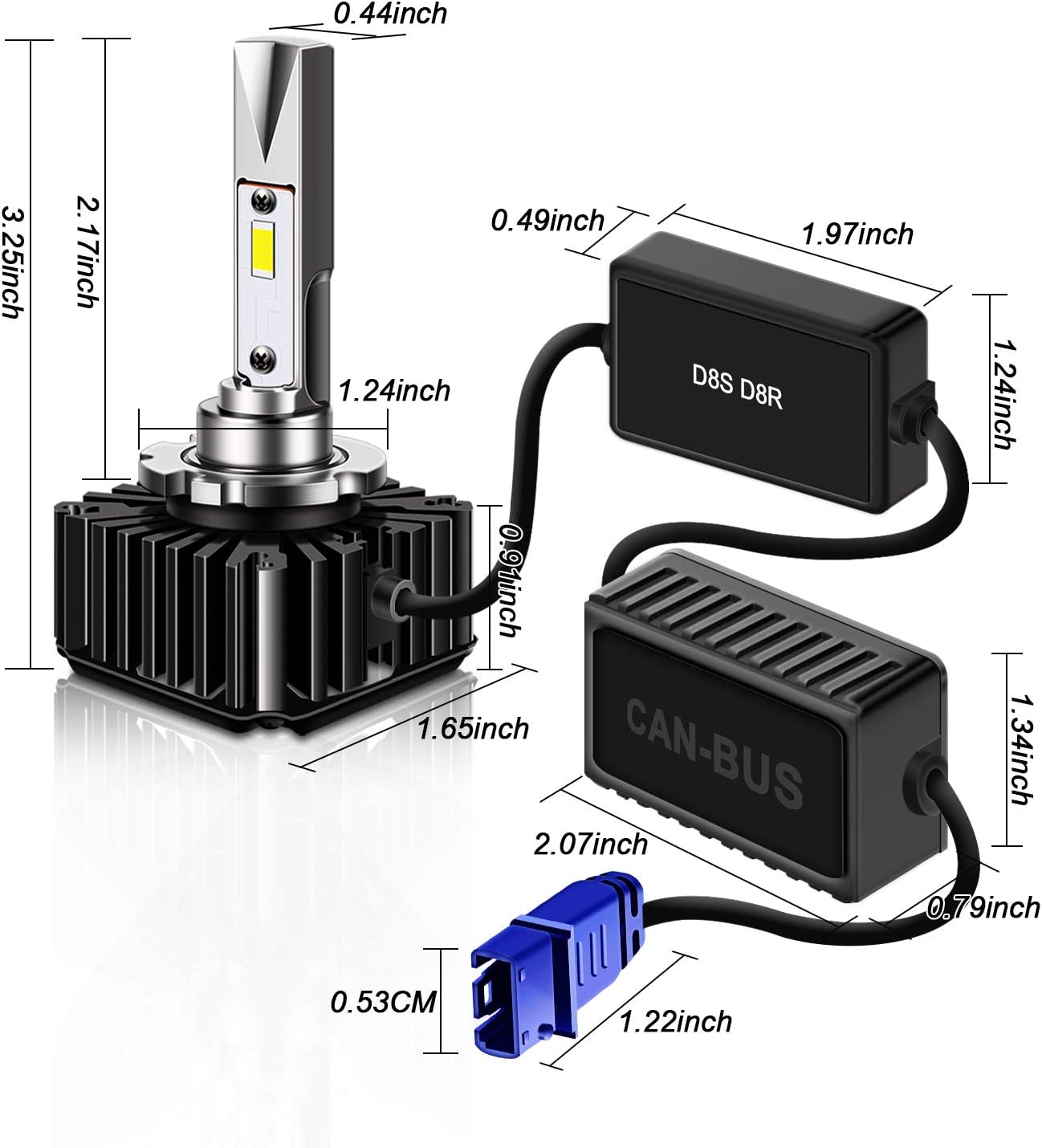 DZG D8S Led Headlights D8S Led Bulb 25W 6000K 7600LM Super Bright Conversion Kit for Original Car with D8S/D8R HID Bulb, 1 Pair Pack of 2