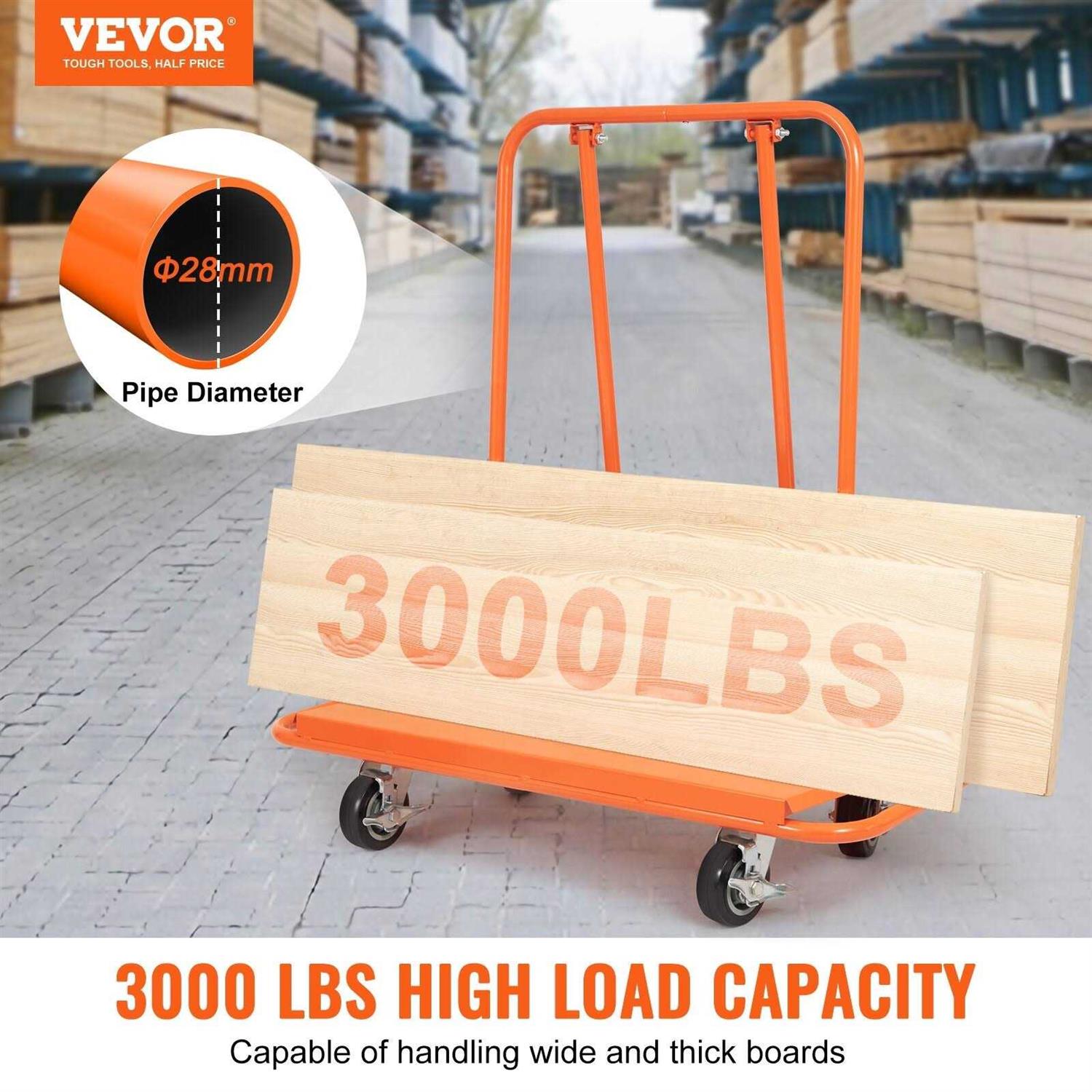 VEVOR Drywall Cart, 3000 LBS Panel Dolly Cart with 45.28 x 21.8 Deck and 5 Swivel Wheels - Shop Hardware Tools Online Store