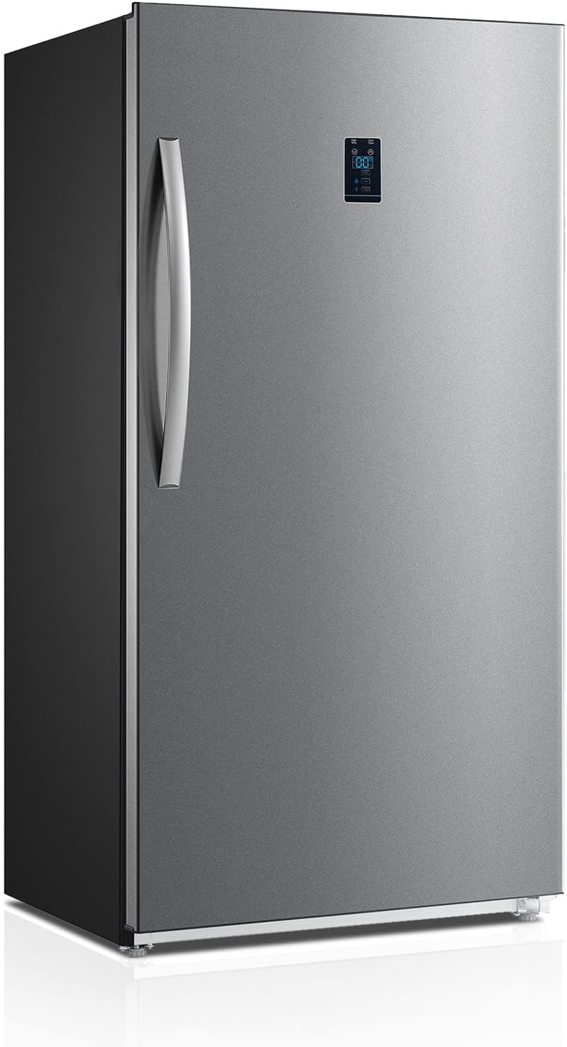 17 Cu. Ft Upright Freezer, Stand Up Freezer, Freestanding Vertical Freezer with Garage Ready, Front Open Single Door, Stainless steel