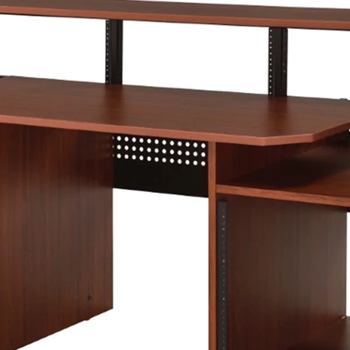 71 Inch Wood Music Desk Studio Workstation, 3 Shelves, Cherry Brown- Saltoro Sherpi