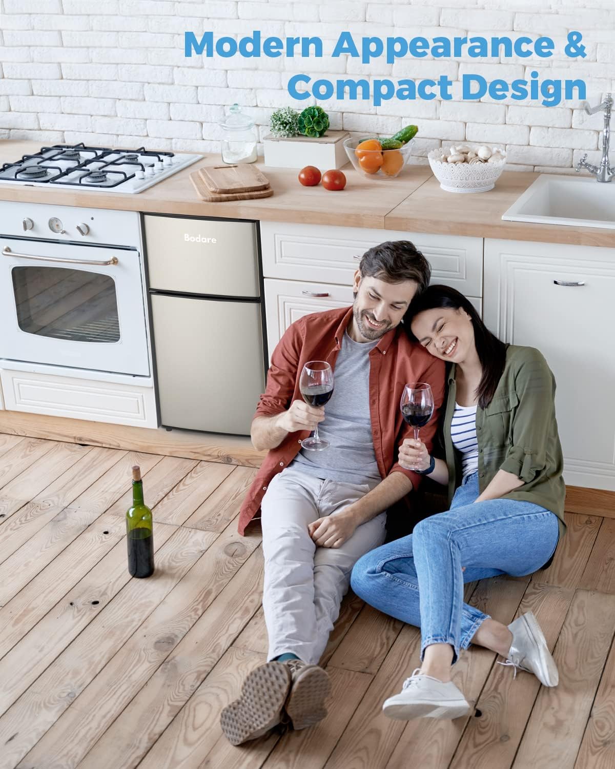 Mini Fridge with Freezer Quite: 3.2 Cu.Ft Mini Refrigerator with 2 Doors - Small Refrigerator Energy-Efficient Compact Refrigerator - Small Fridge for Bedroom Dorm Office Apartment (Champagne)