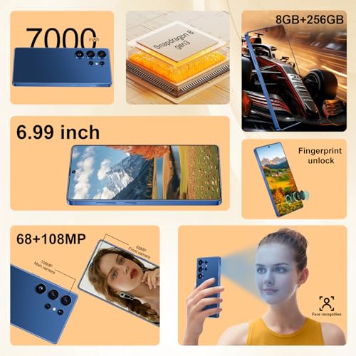 I25 Ultra Unlocked Android Phone 6.99" AMOLED 7000mAh Long-Lasting | Snapdragon 8 Gen3 | 8GB RAM+256GB | 68MP+108MP Pro Camera | Face Unlock + Stylus | Android 14 System (Blue)